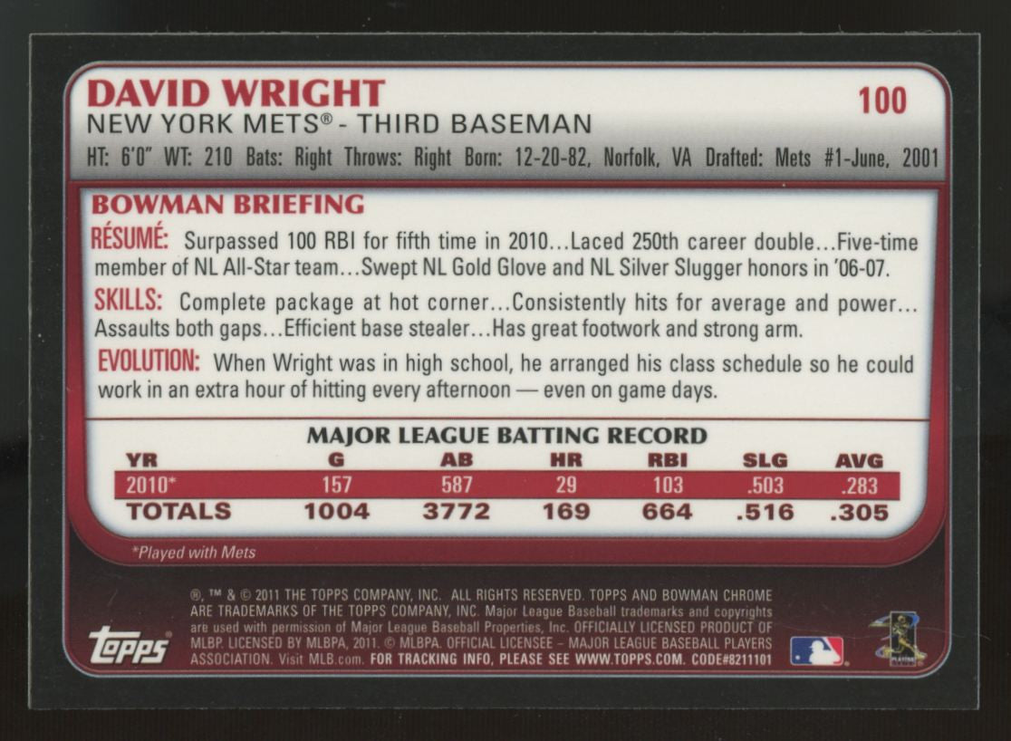 2011 Bowman Chrome David Wright Refractor #100