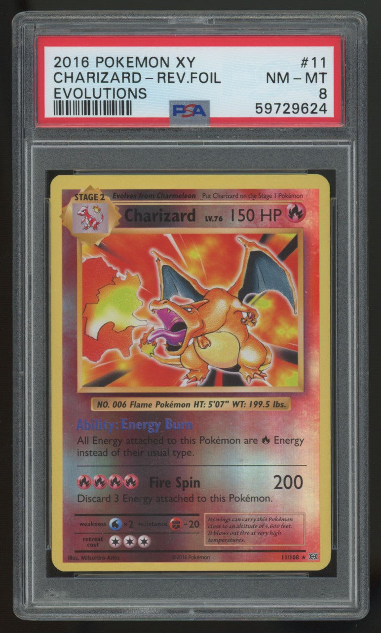 2016 Pokemon Charizard XY Evolutions Reverse Holo #11 PSA 8