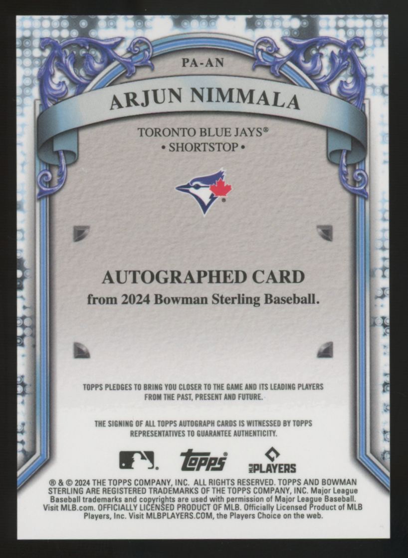2024 Bowman Sterling Arjun Nimmala Prospect Auto #PA-AN "D"