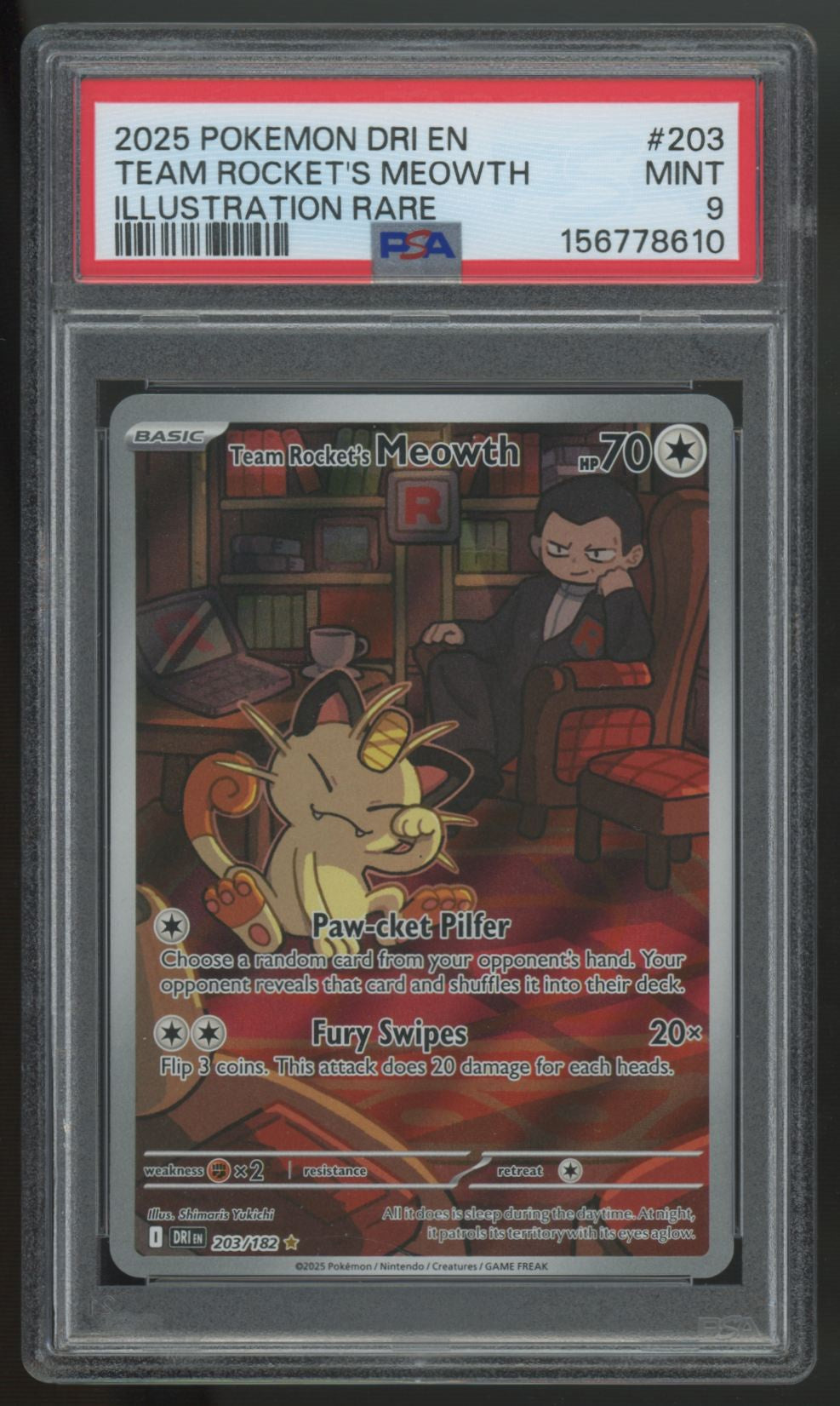 2025 Pokemon Team Rocket's Meowth Destined Rivals Illustration Rare #203 PSA 9 (B)