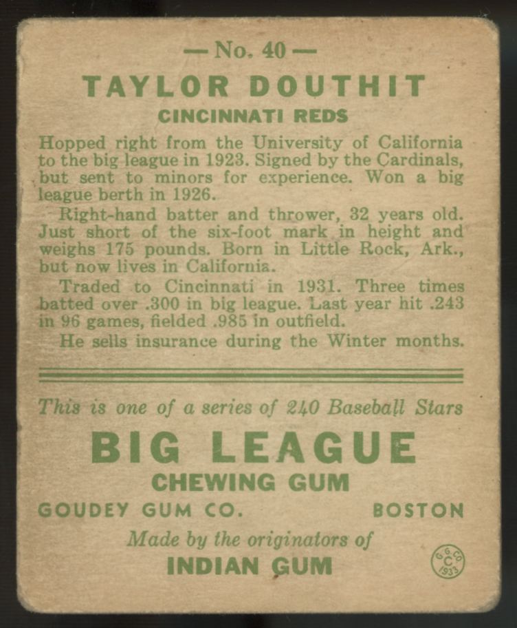 1933 Goudey Tayor Douthit #40 Poor
