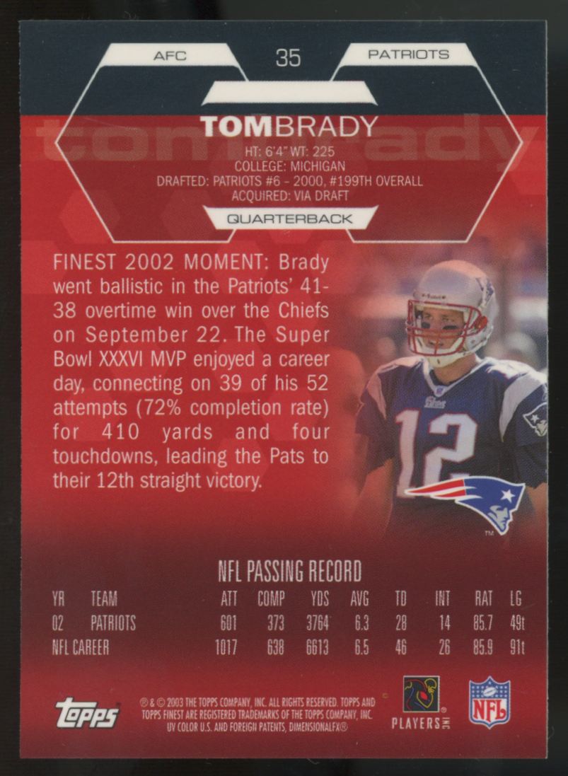2003 Topps Finest Tom Brady #35 "A"