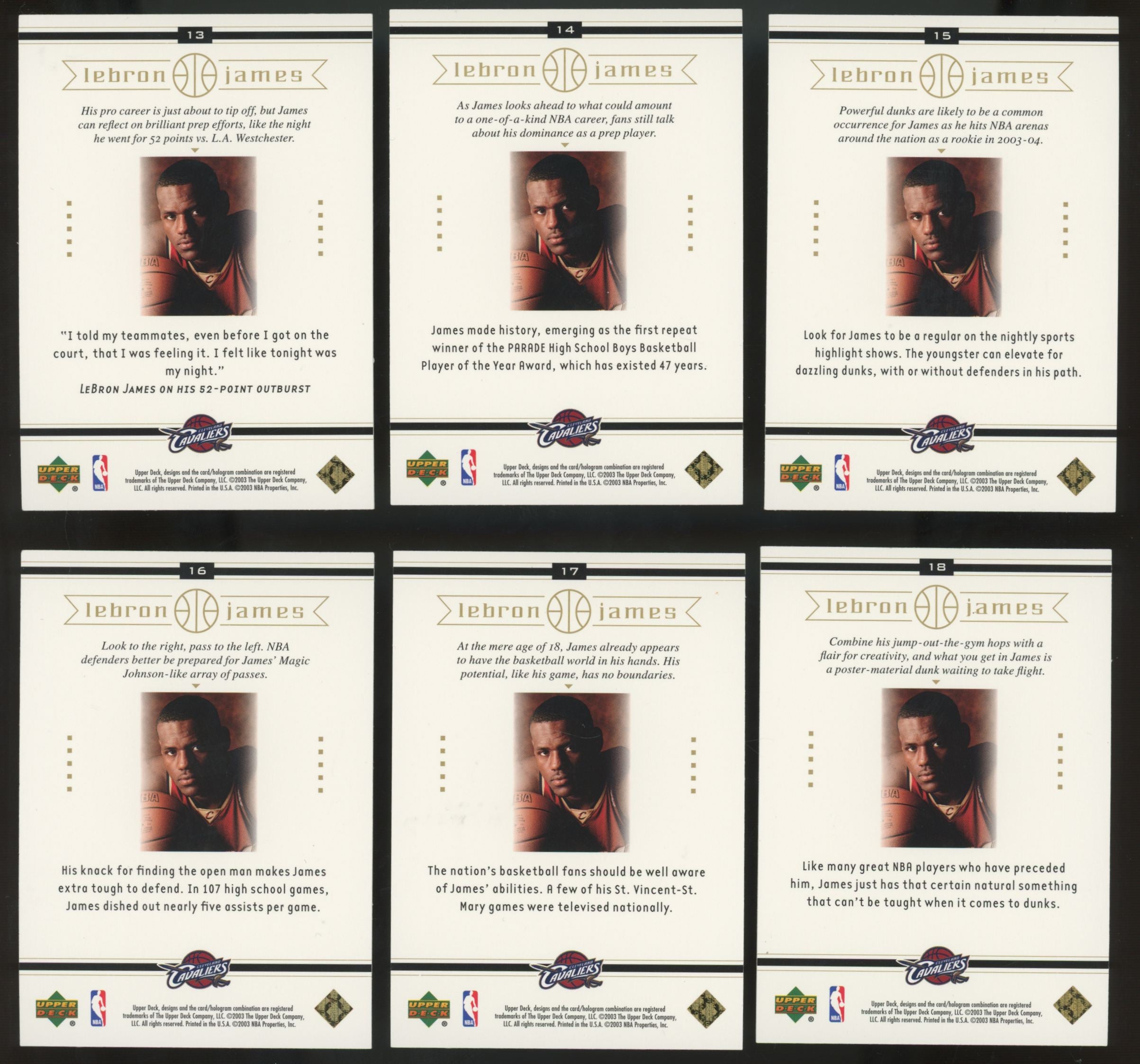 2003-04 Upper Deck LeBron James RC Complete Set (30/30)