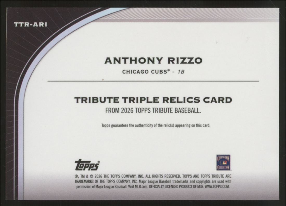 2026 Topps Tribute Anthony Rizzo Triple Relics Bat Patch Auto /199 #TTR-ARI