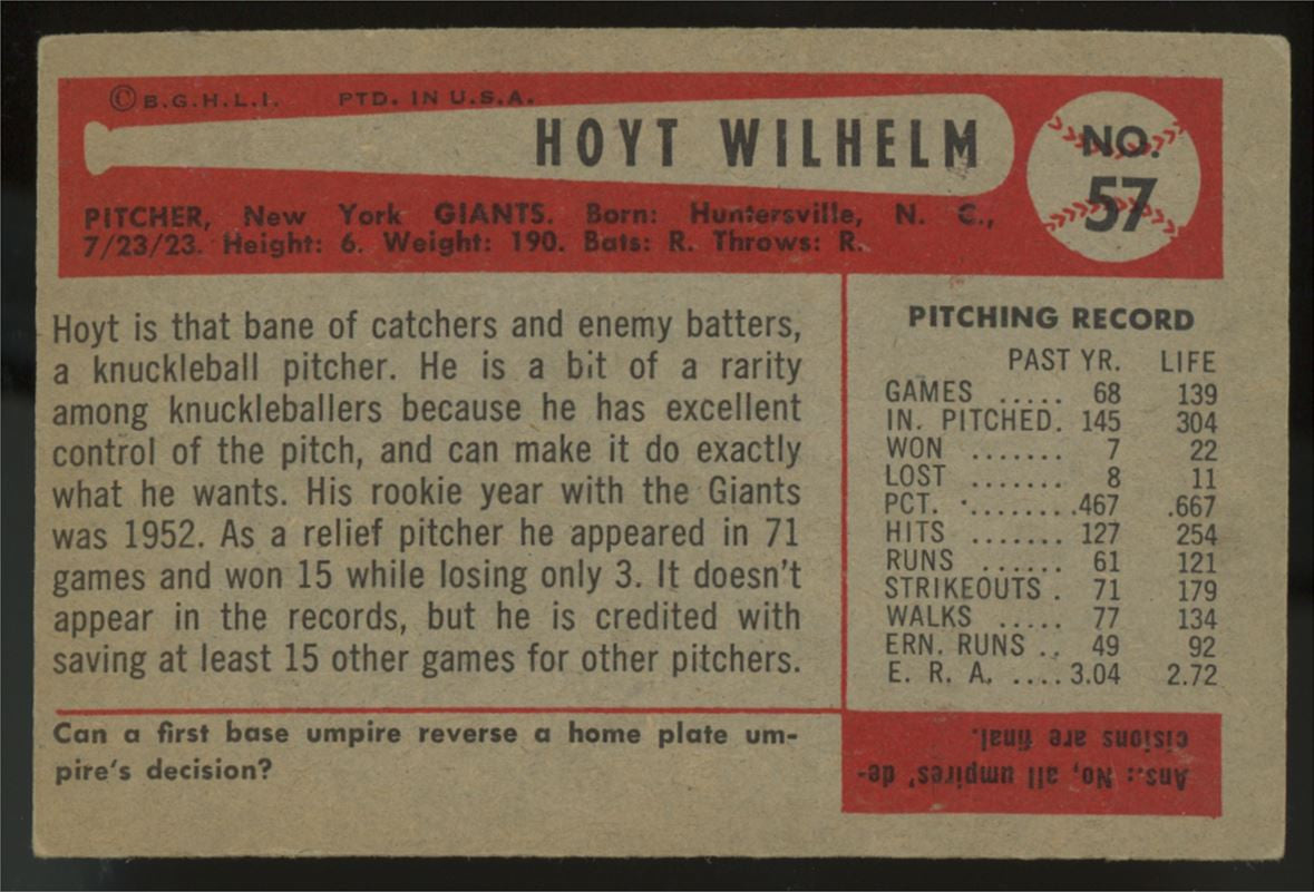1954 Bowman Hoyt Wilhelm #57 EX