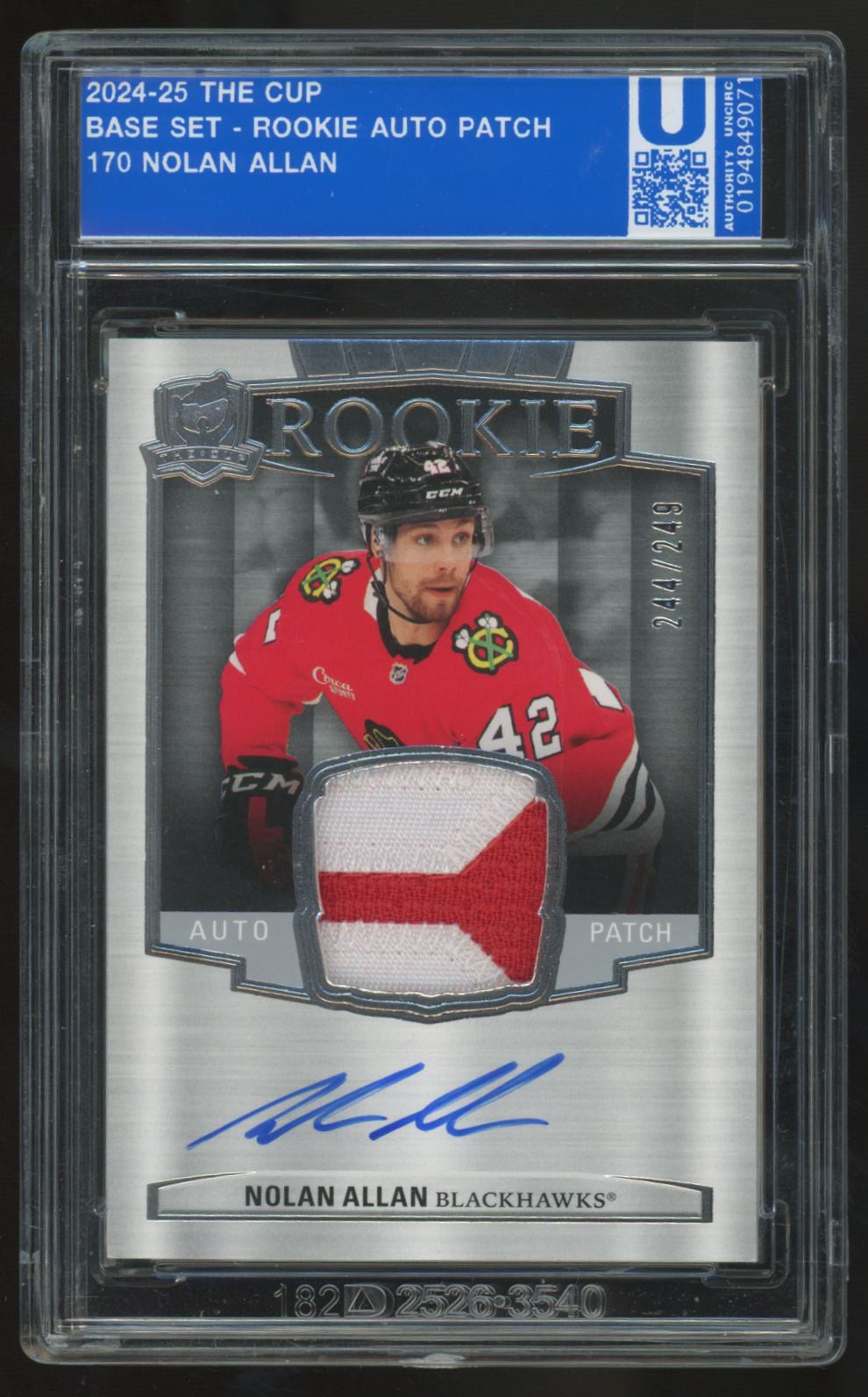 2024-25 Upper Deck The Cup Nolan Allan RC Patch Auto RPA /249 #170