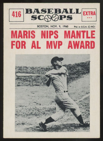 1961 Nu-Card Baseball Scoops Roger Maris MVP Award #416 NM