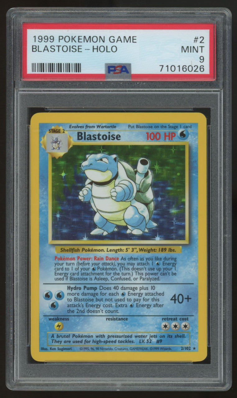 1999 Pokemon Blastoise Base Set Unlimited Holo #2 PSA 9
