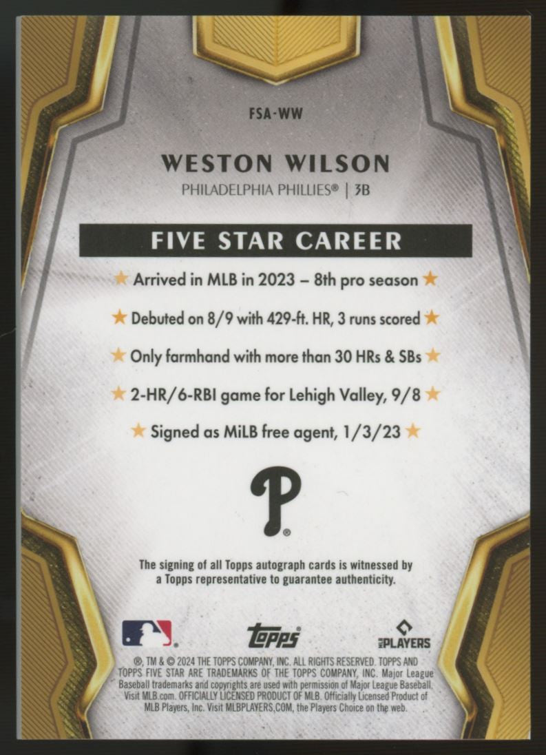 2024 Topps Five Star Weston Wilson RC Auto #FSA-WW