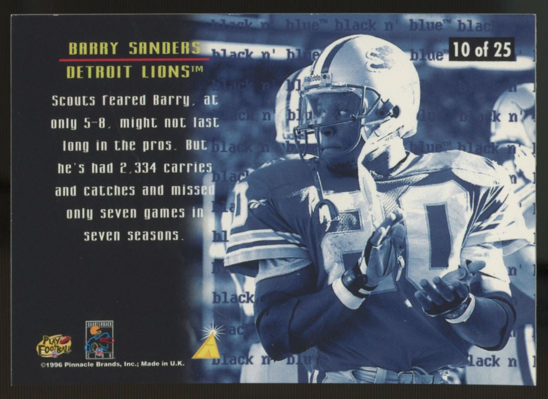 1996 Pinnacle Barry Sanders Black N' Blue #10