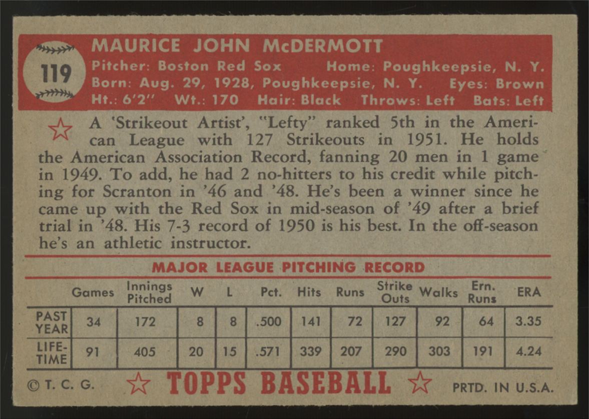 1952 Topps Maurice McDermott #119 EX