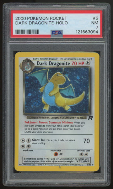 2000 Pokemon Dark Dragonite Team Rocket Holo #5 PSA 7