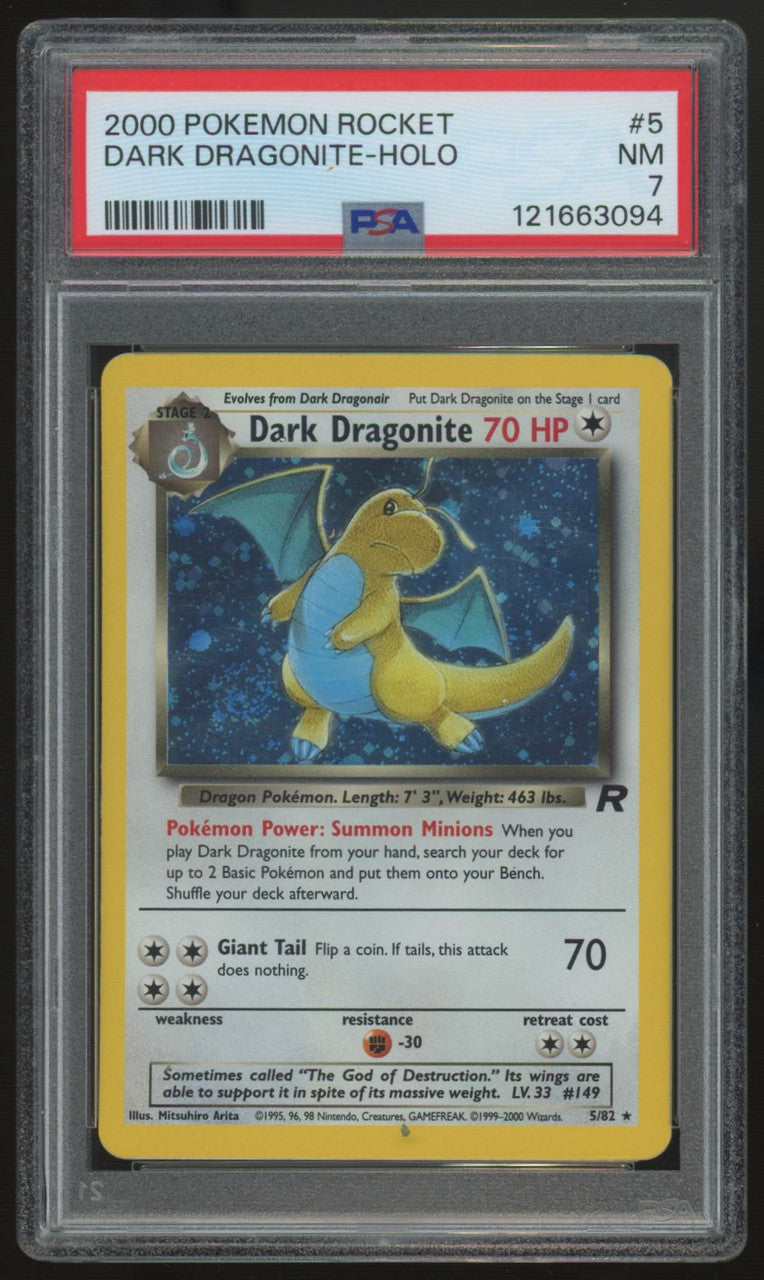 2000 Pokemon Dark Dragonite Team Rocket Holo #5 PSA 7