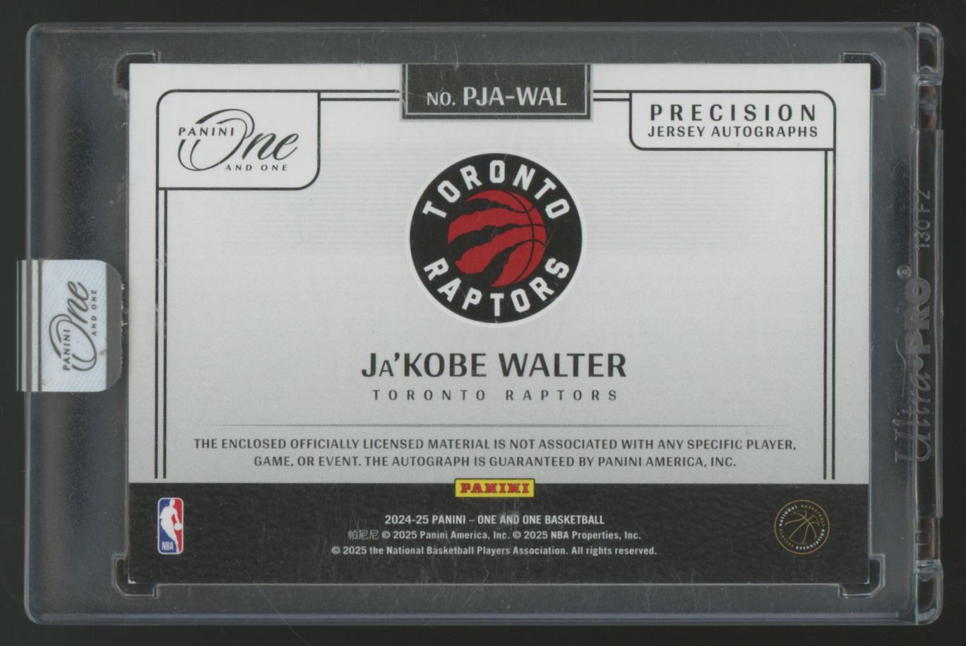 2024-25 Panini One And One Ja'Kobe Walter RC Precision Gold Patch Auto RPA /10