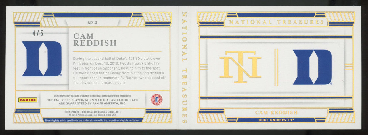 2019-20 National Treasures Collegiate Cam Reddish Logo Patch Auto Booklet /5 #4