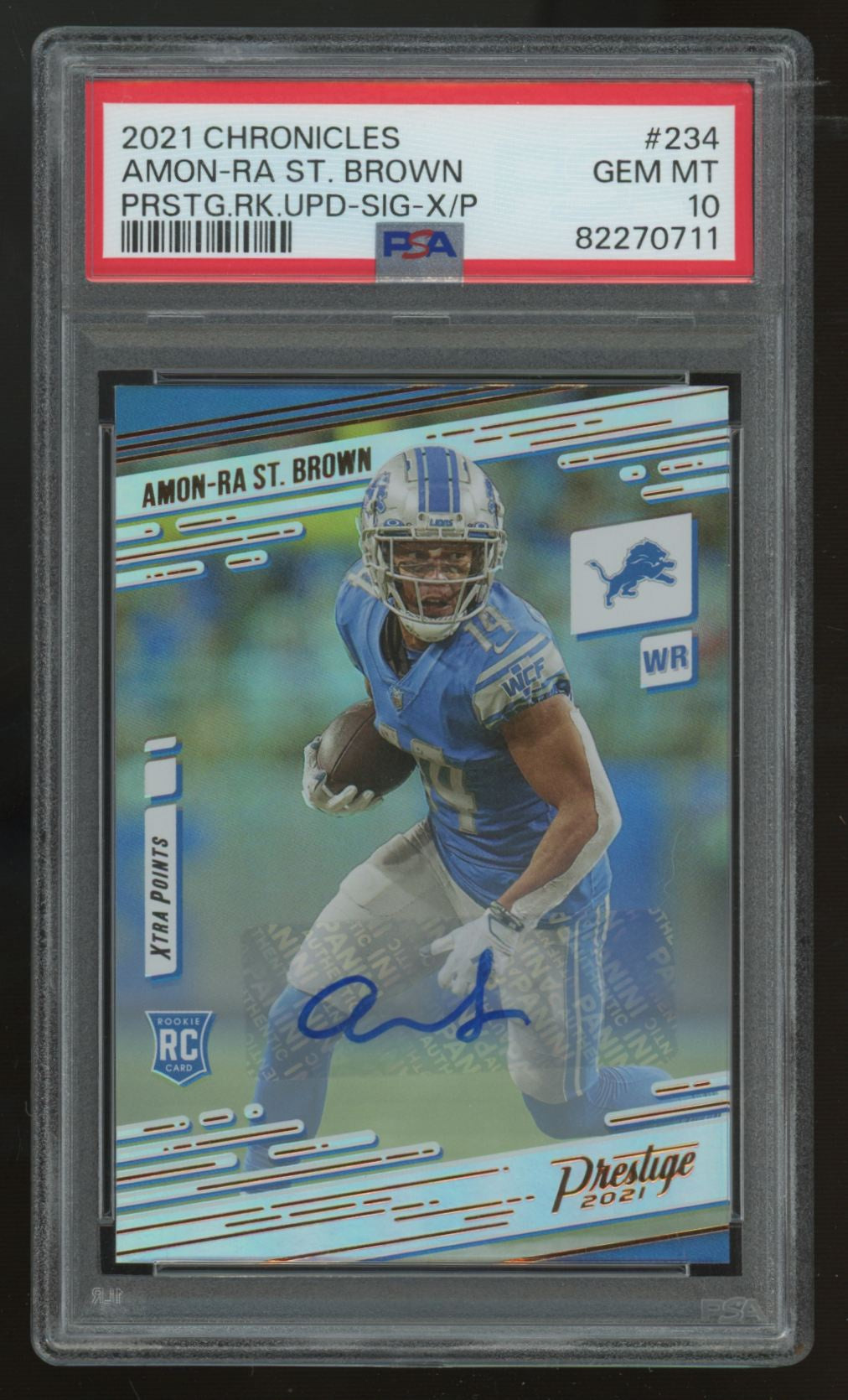 2021 Chronicles Prestige Amon-Ra St. Brown RC Xtra Points Auto #234 PSA 10