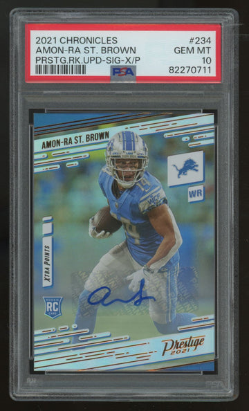 2021 Chronicles Prestige Amon-Ra St. Brown RC Xtra Points Auto #234 PSA 10