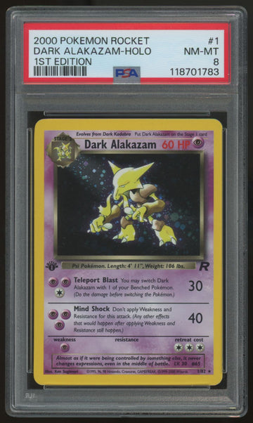 2000 Pokemon Dark Alakazam Team Rocket 1st Edition Holo #1 PSA 8