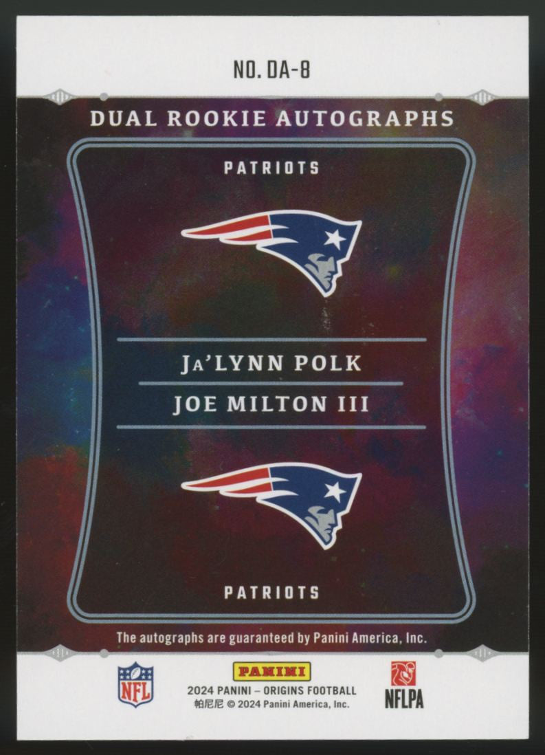 2024 Origins Joe Milton Ja'Lynn Polk RC Dual Rookie Autographs Auto /100 #DA-8