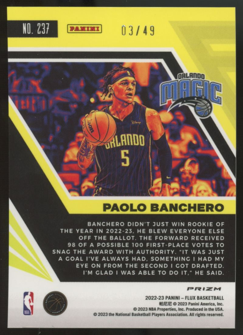2022-23 Panini Flux Paolo Banchero RC Solar Eclipse /49 #237