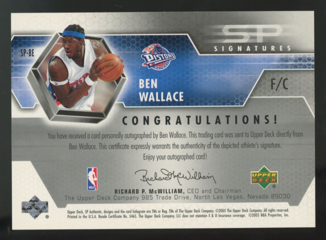 2004-05 Upper Deck SP Authentic Ben Wallace Auto #SP-BE