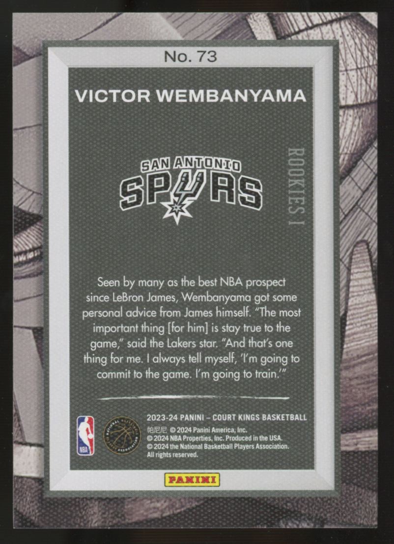 2023-24 Panini Court Kings Victor Wembanyama RC Rookies #73 "B"