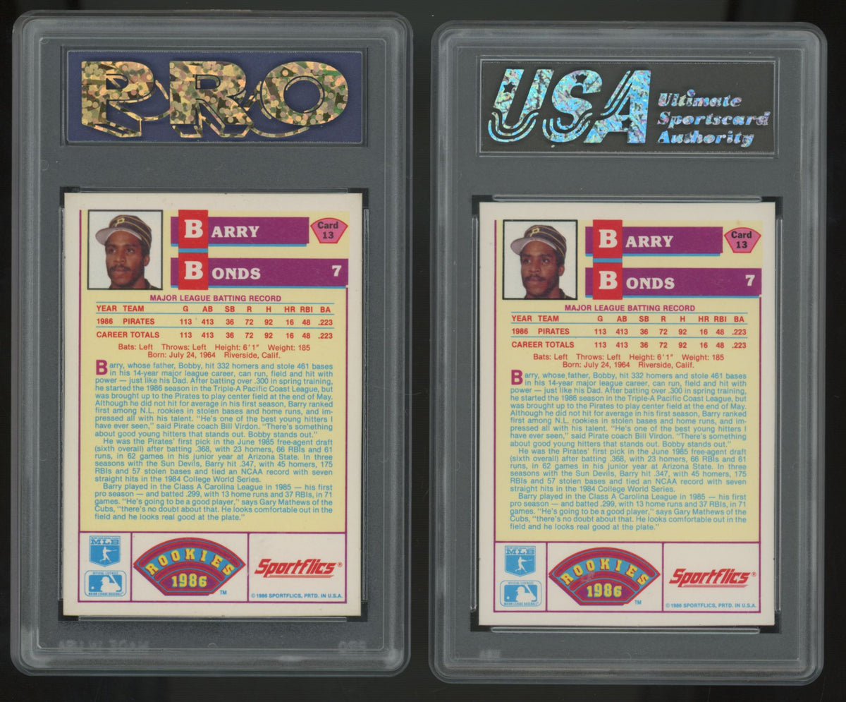 1986 Sportflics Rookies Barry Bonds RC #13 PGC 8-8.5/ PRO 9 /USA 9 (Lot Of 10)
