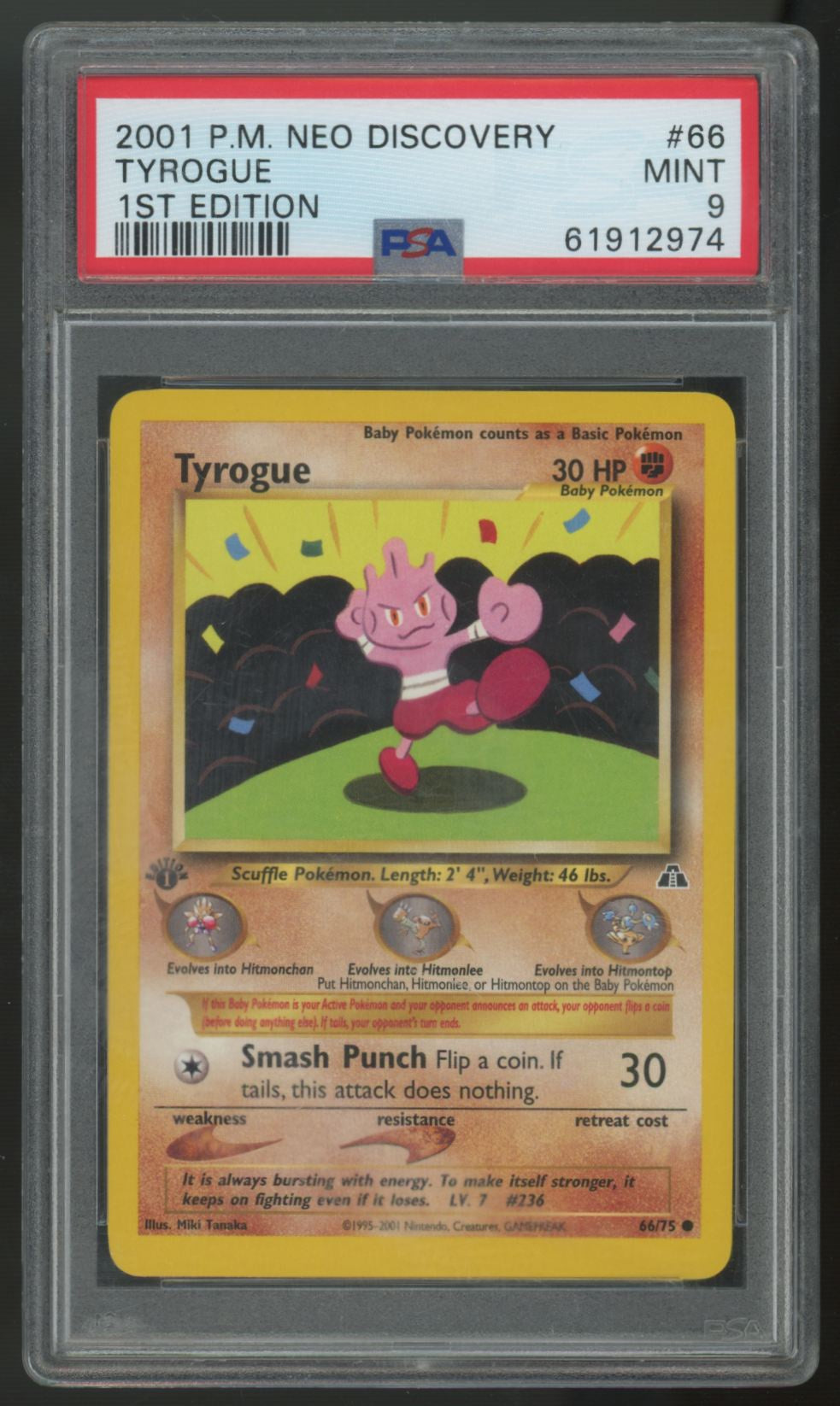 2001 Pokemon Tyrogue 1st Edition Neo Discovery #66 PSA 9