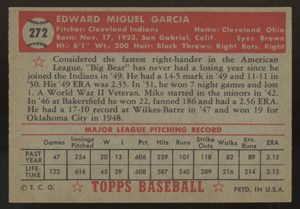 1952 Topps Mike Garcia #272 EX