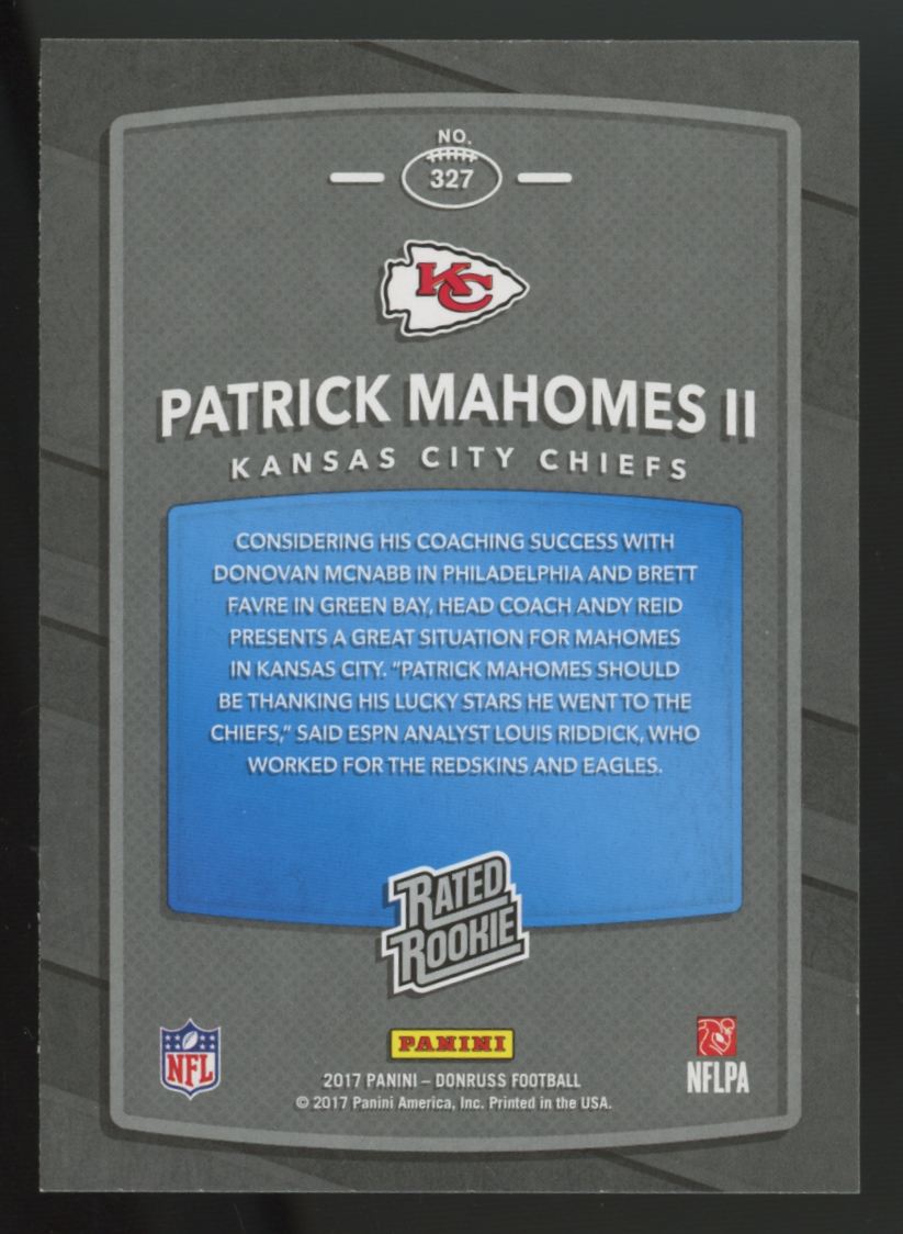 2017 Panini Donruss Patrick Mahomes II RC Rated Rookie #327 "D"