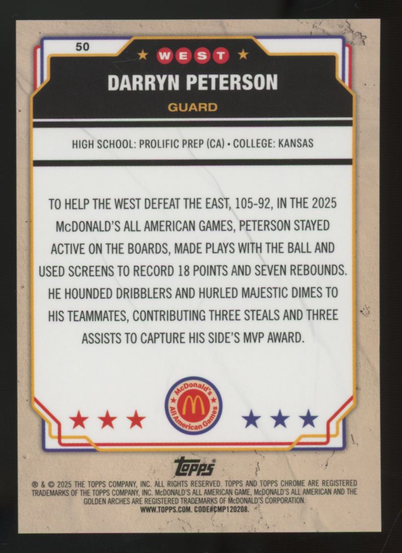 2025 Topps Chrome McDonald's Darryn Peterson Black Wave /10 #50