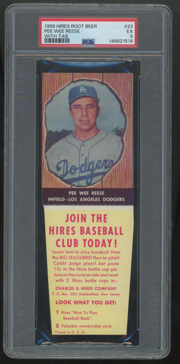 1958 Hires Root Beer Pee Wee Reese With Tab #23 PSA 5