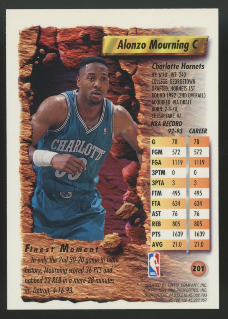 1993-94 Topps Finest Alonzo Mourning Refractor #201