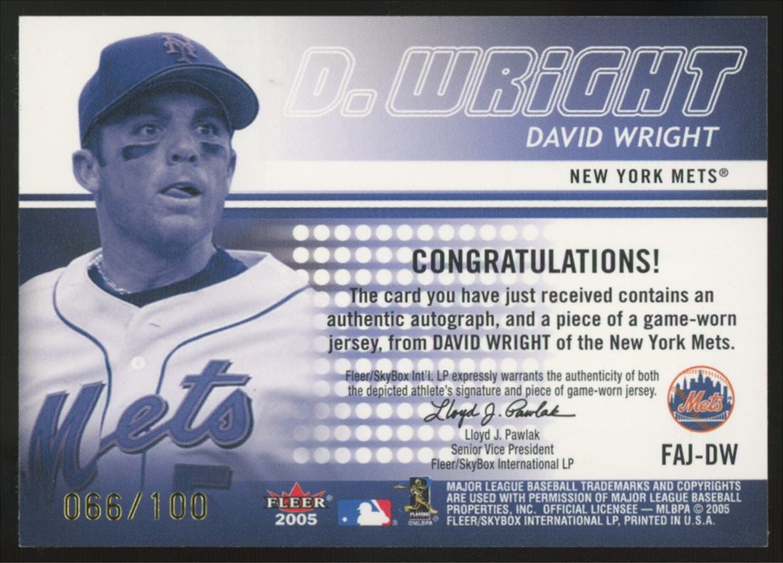 2005 Fleer David Wright Jersey Patch Auto /100 #FAJ-DW