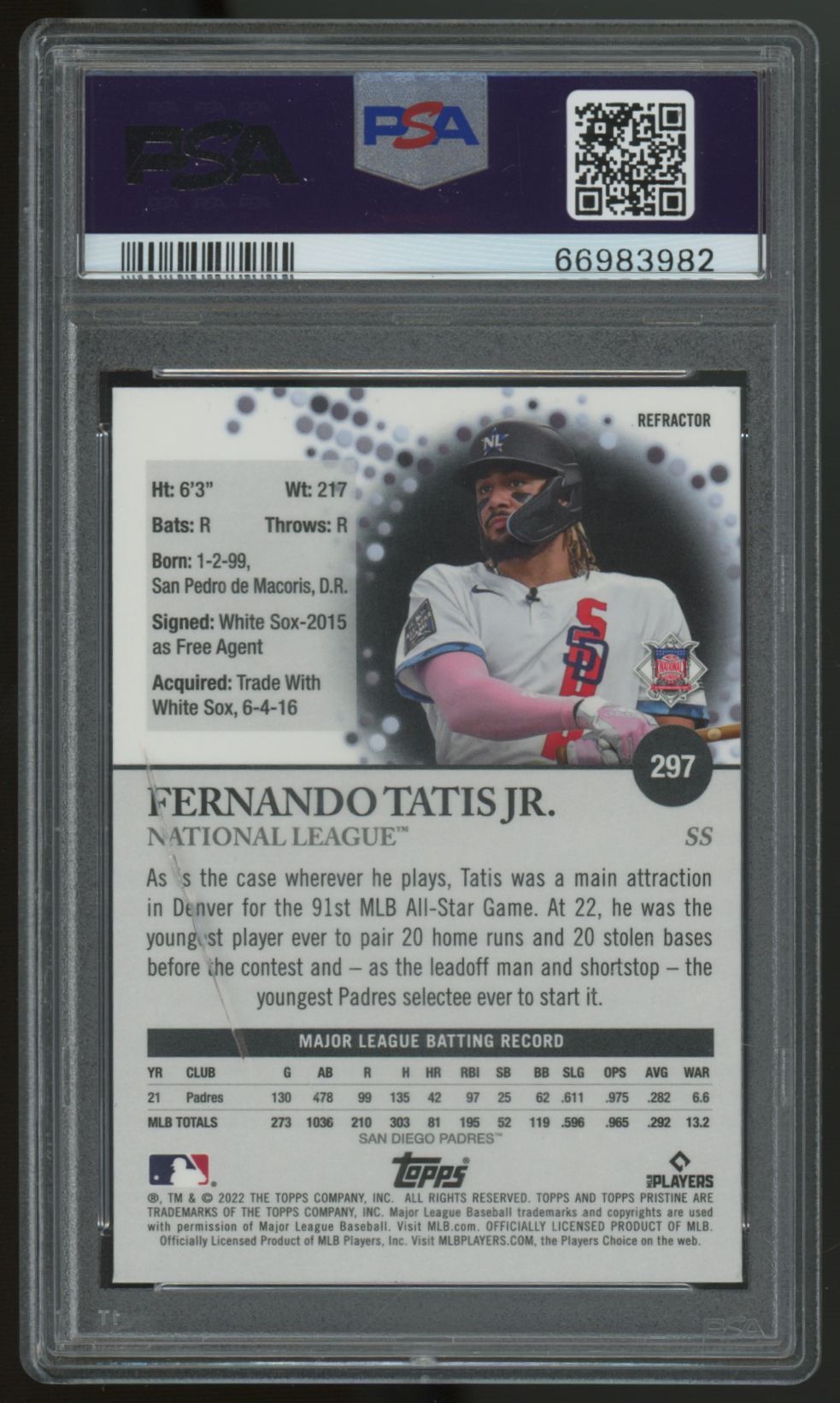 2022 Topps Pristine Fernando Tatis Jr. Refractor #297 PSA 10 *READ*