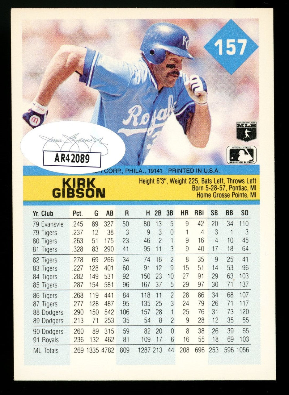1992 Fleer Kirk Gibson #157 Signed Auto JSA