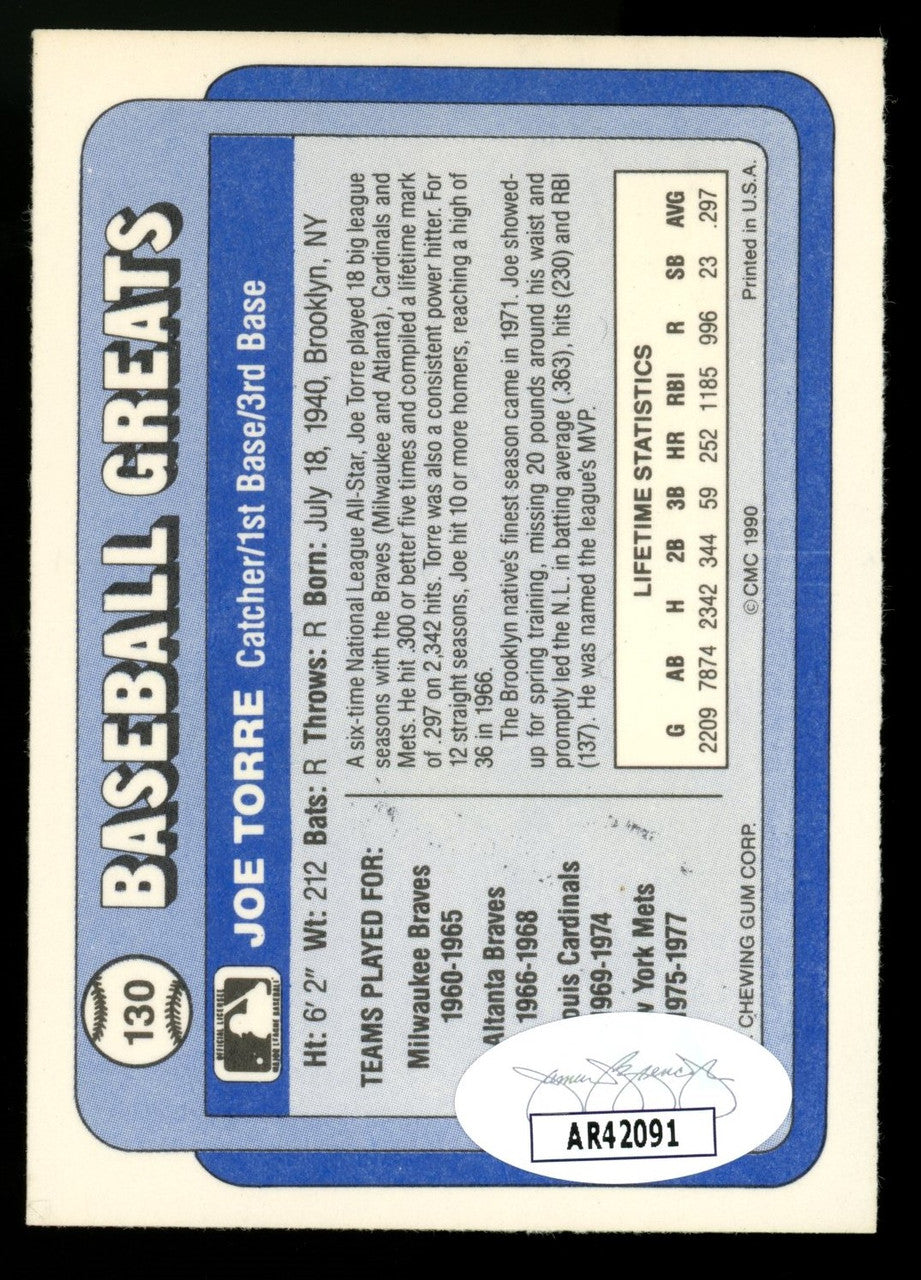 1990 Swell Baseball Greats Joe Torre #130 Signed Auto JSA
