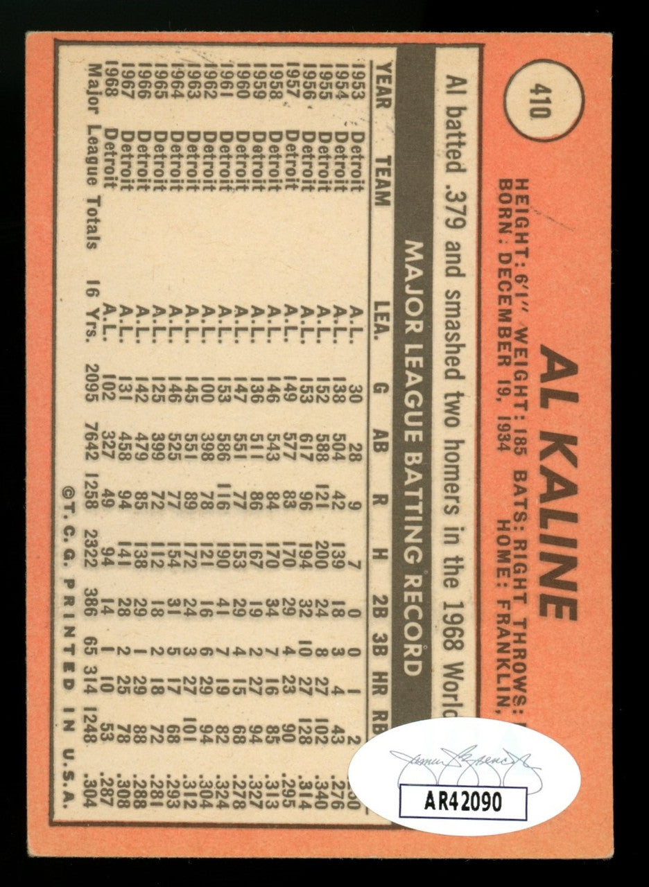 1969 Topps Al Kaline #410 Signed Auto JSA