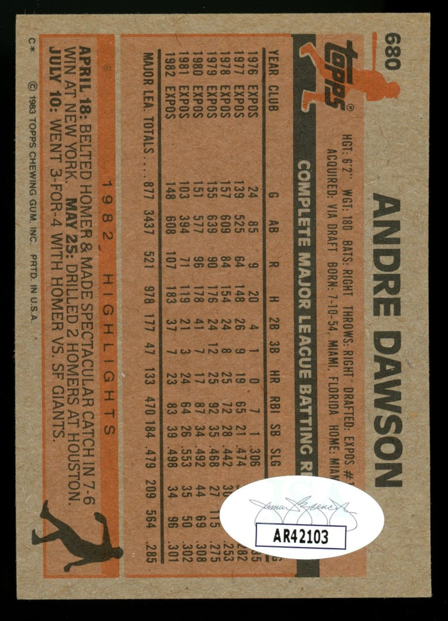 1983 Topps Andre Dawson #680 Signed Auto JSA