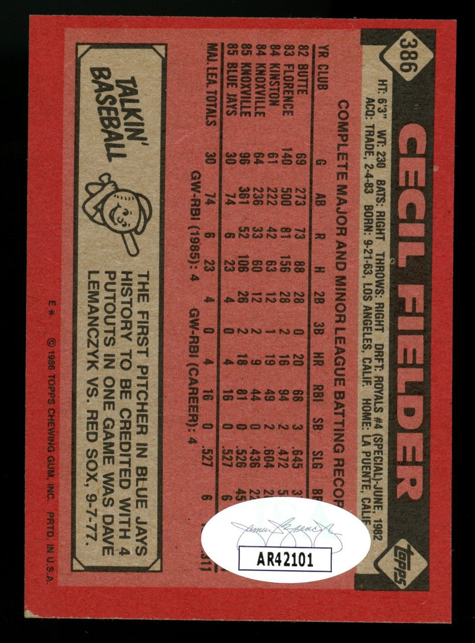 1986 Topps Cecil Fielder RC #386 Signed Auto JSA