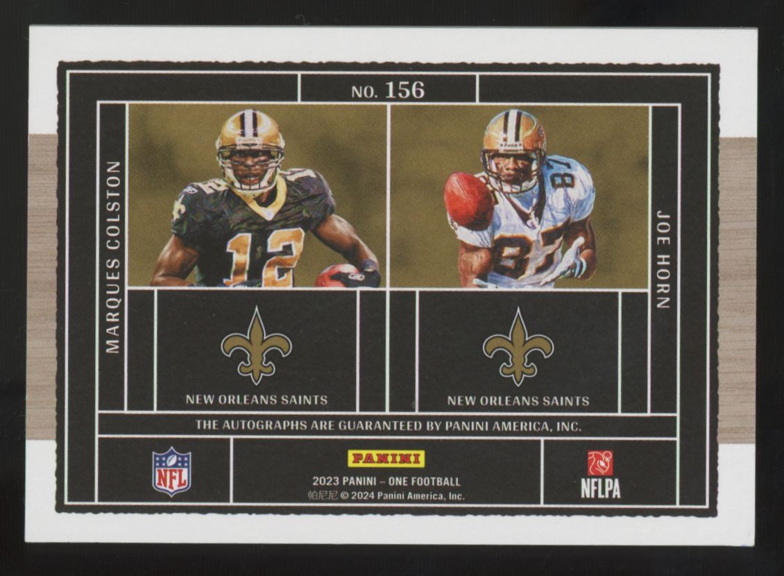 2023 Panini One Marques Colston/Joe Horn Plus One Dual Bronze Auto /25 #156