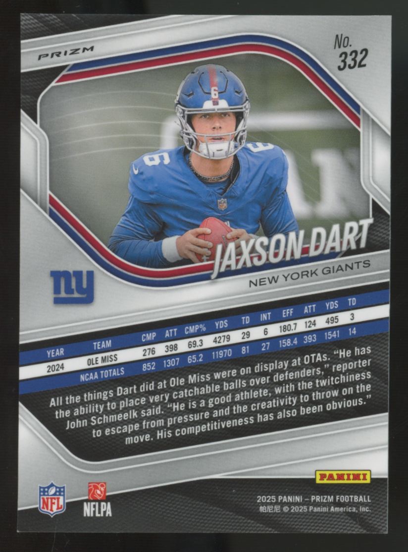 2025 Panini Prizm Jaxson Dart RC Green Ice #332