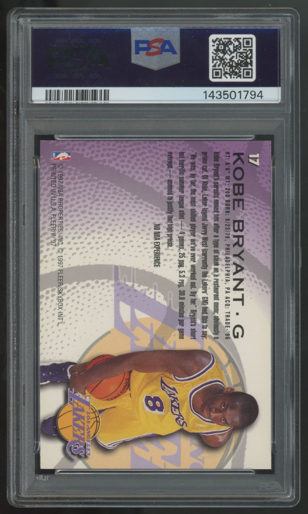 1996-97 Fleer Kobe Bryant RC #17 PSA 7