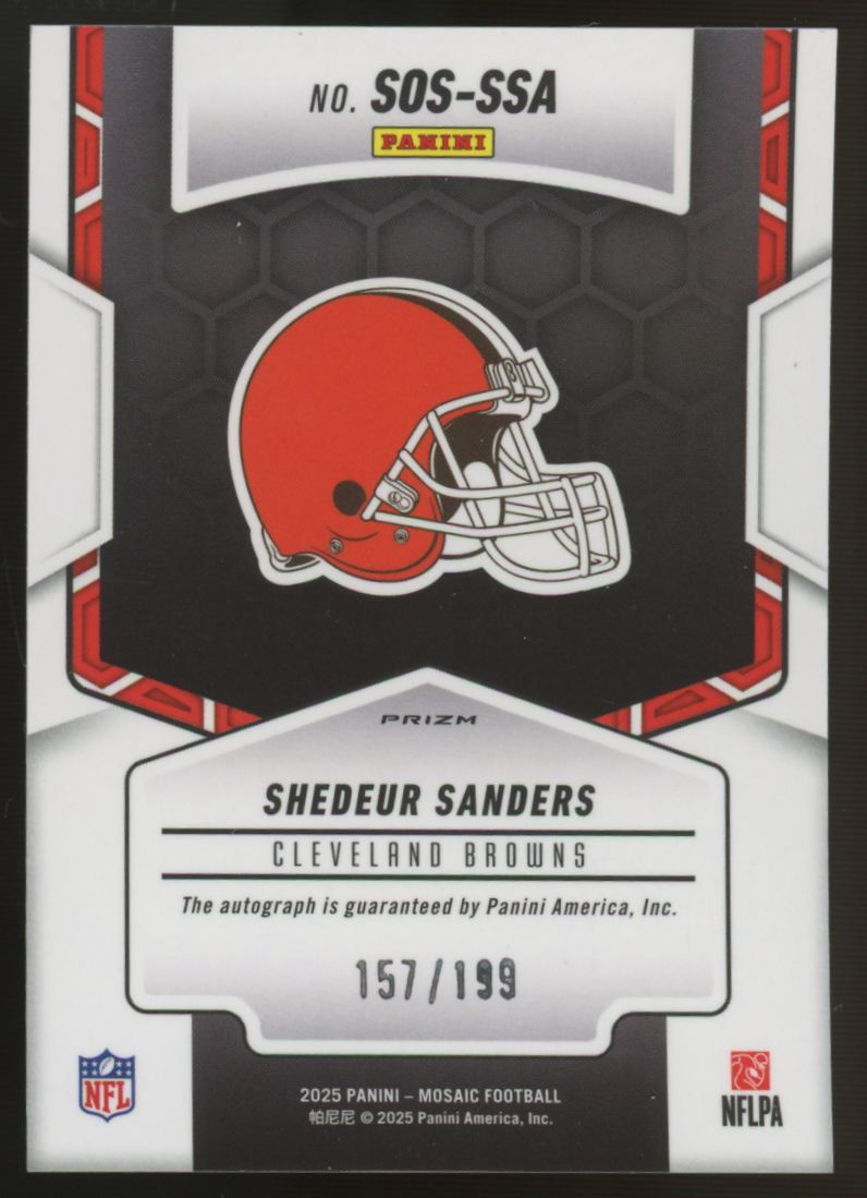 2025 Mosaic Shedeur Sanders RC Red Showtime Signatures Auto /199 #SOS-SSA