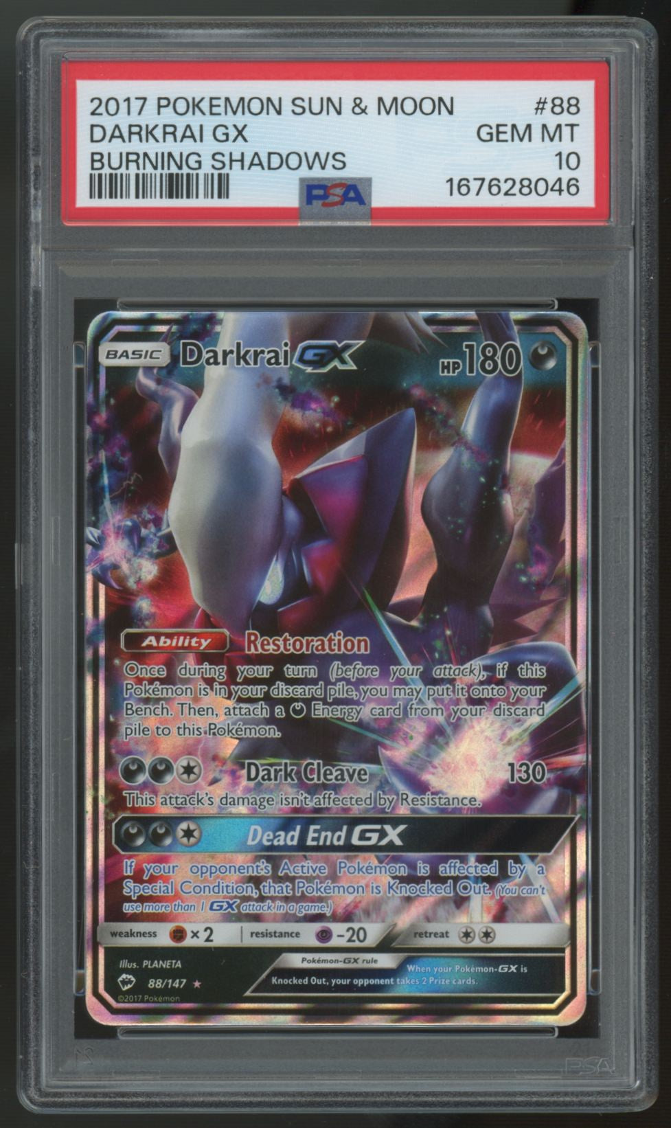 2017 Pokemon Darkrai GX Burning Shadows Holo #88 PSA 10