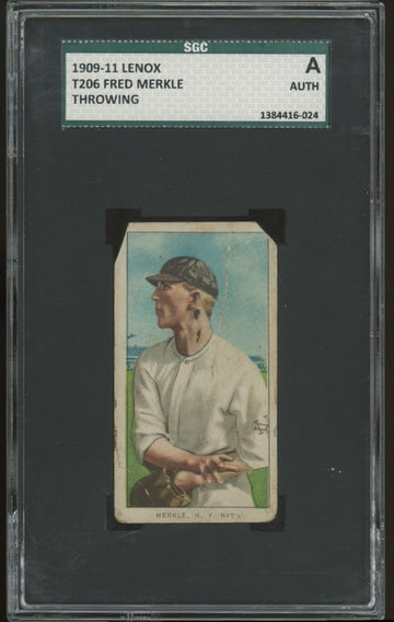 1909-1911 T206 Fred Merkle Throwing Lenox Black Back SGC Authentic