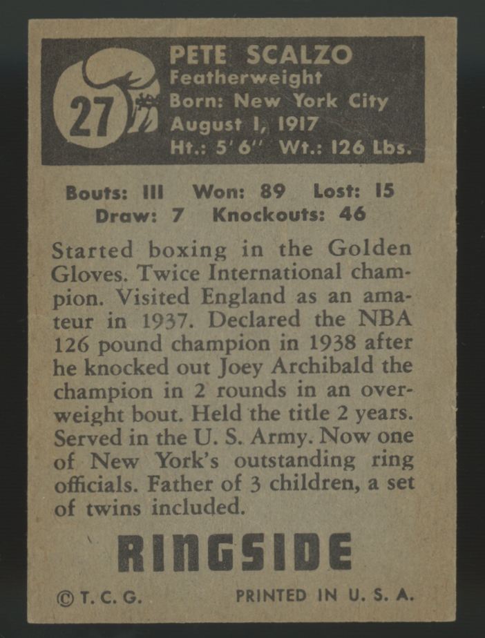 1951 Topps Ringside Petey Scalzo #27 VG "A"