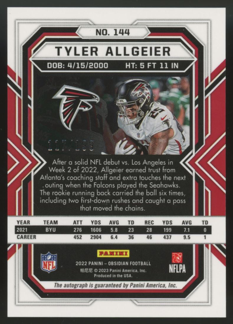 2022 Obsidian Tyler Allgeier RC Auto /199 #144