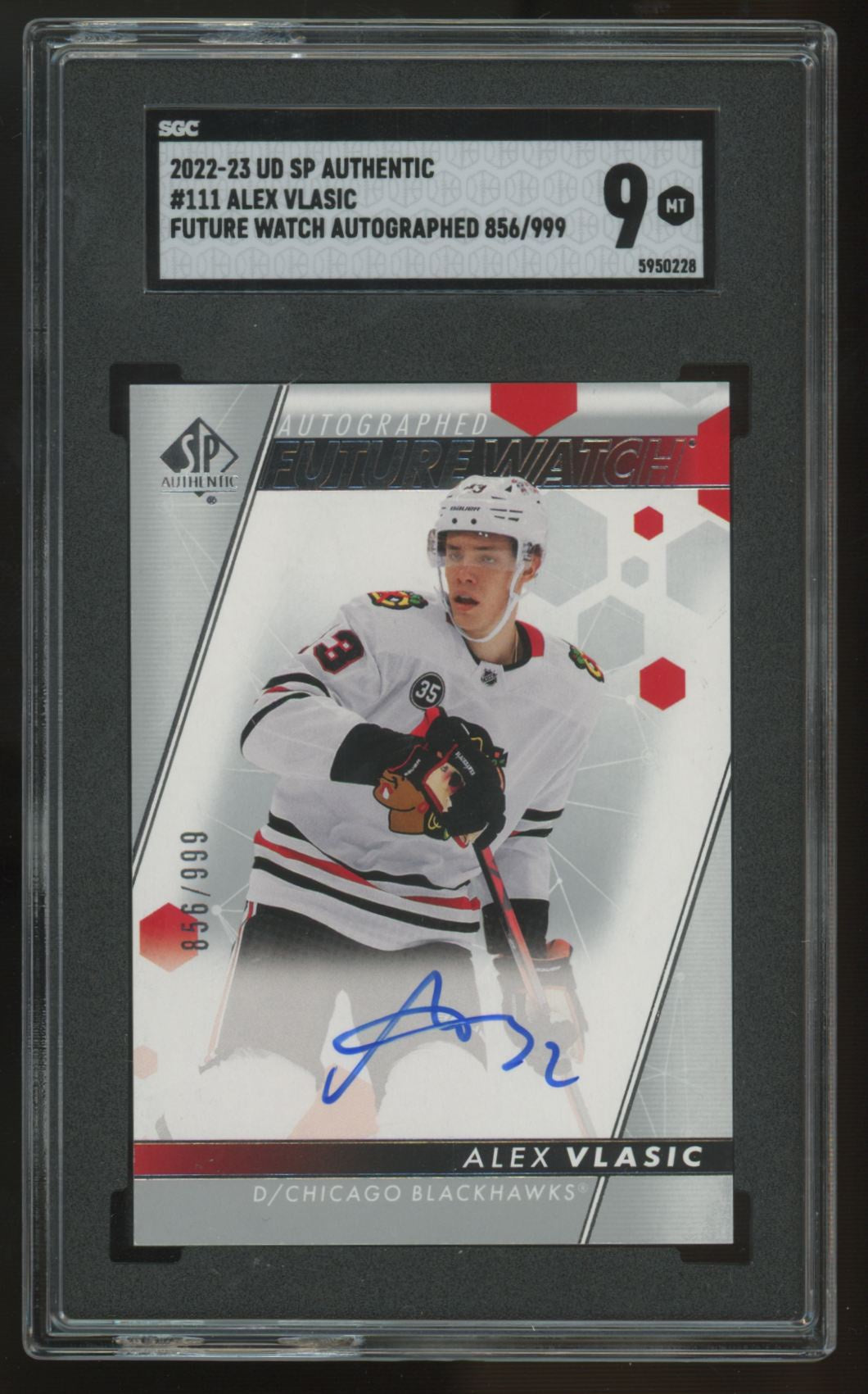 2022-23 Upper Deck SP Authentic Alex Vlasic RC Future Watch Auto /999 #111 SGC 9