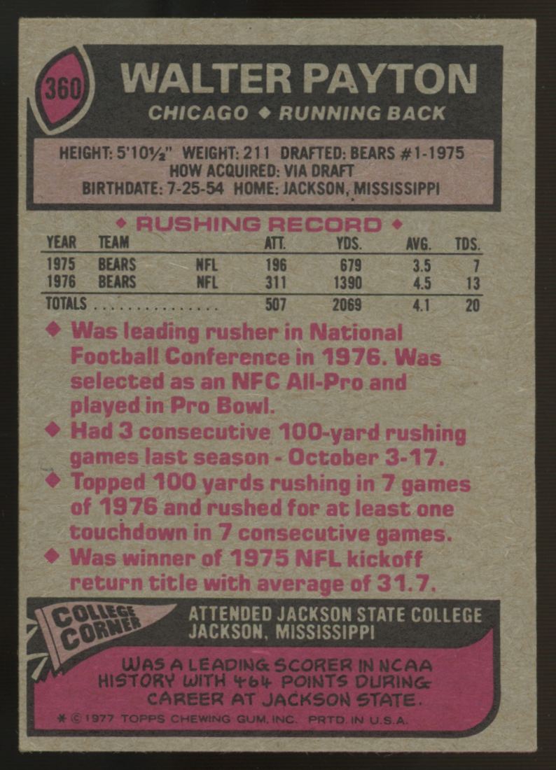 1977 Topps Walter Payton #360 EX
